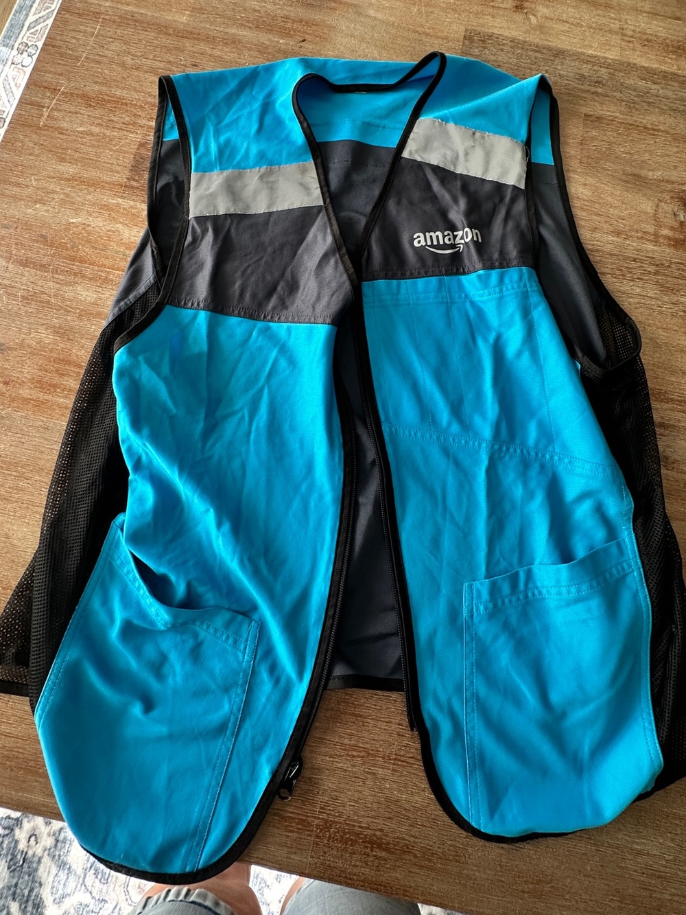 Amazon Delivery Driver Safety Vest XL Blue Reflective Mesh Zip Utility Vest
